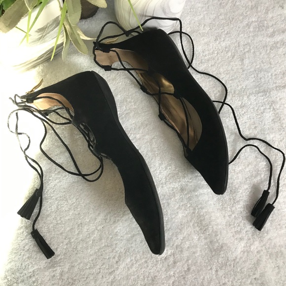 BCBG Generation Black Suede Tie Up Flats Sz 8.5 - Picture 5 of 8